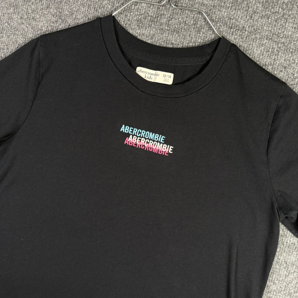 Abercrombie T-Shirt Kids 13/14 Black Triple Embroidered Logo Short Sleeve Tee